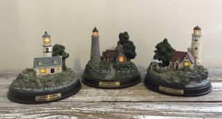 3 Thomas Kinkade Lighthouses A Light In The Storm,  Beacon Of Hope,  Light Of Peace.
