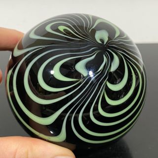 Vtg Retro Cosmic Swirl Black Pulled Paperweight Art Glass Figurine