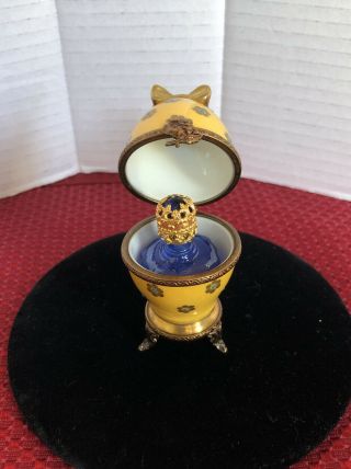 Peint Main Limoges Trinket - Egg Shaped Box With Cobalt Perfume Decanter