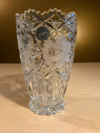 Vintage Lenox Crystal Floral Vase Frosted Flowers Scalloped Rim Ornate Cuts
