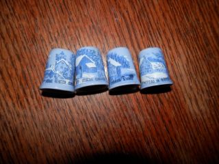 Currier And Ives Porcelain Set Of 4 Thimbles,  Winter Scenes