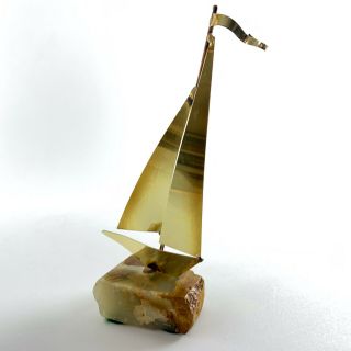 Vtg Curtis Jere Signed Sailboat Yacht Sculpture On Onyx Marble Base