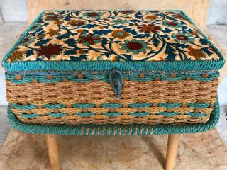 Woven Wicker Made For Singer Sewing Basket With Handle On Legs - Mid Century