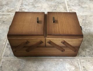 Vintage Wood Fold Out Expandable Sewing Box