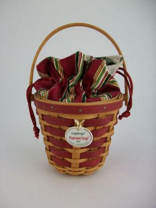 Longaberger 2007 Tree Trimming Red Peppermint Stripe Basket Combo W To