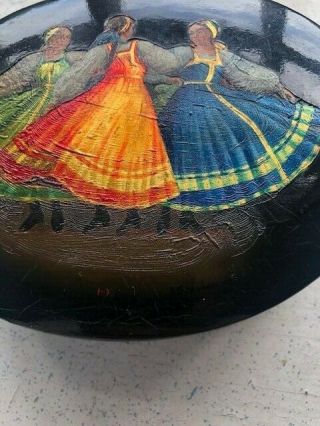 Fedoskino Russian hand - painted paper mache lacquer box Round Dance c.  1950s 3