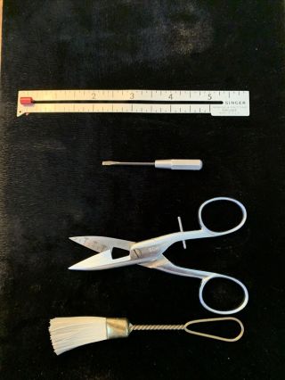 Vintage Singer Co.  Germany Buttonhole Scissors,  Screwdriver,  Lint Brush,  Gauge