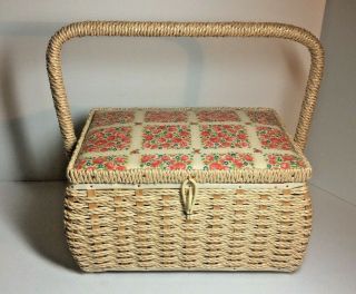 Vintage Jc Penny Wicker Sewing Basket Made In Japan