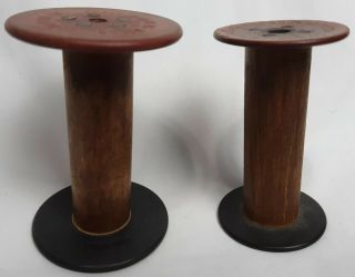 2 Vintage Large Wood Spools Thread Bobbins Cedar Throwing Mills Edward Bloom Co