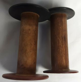 2 Vintage Large Wood Spools Thread Bobbins Cedar Throwing Mills Edward Bloom Co 3