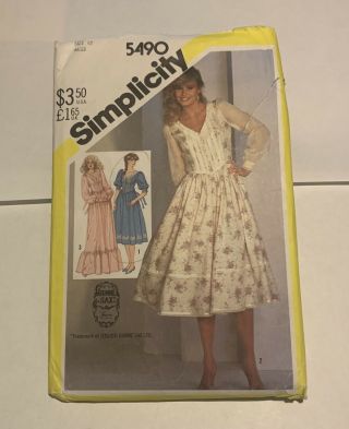 1982 Simplicity 5490 - Ladies " Gunne Sax " Miss Cottagecore Dress Pattern Sz 12