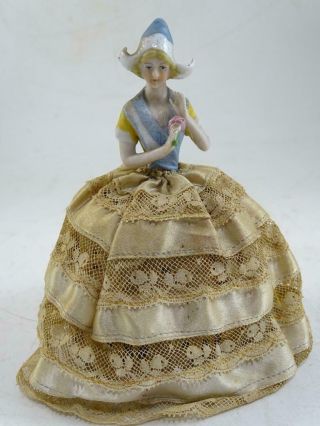 Antique Porcelain Pin Cushion Half Doll German Figurine Vintage 1900s Dutch Girl