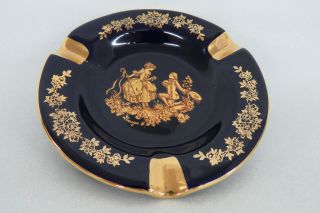 Limoges Castel Courting Couple Cameo Cobalt Gold Ashtray Trinket Dish 1610b