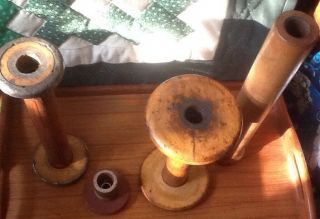 4 Old Vintage Wooden Spools / Bobbin Textile Mills