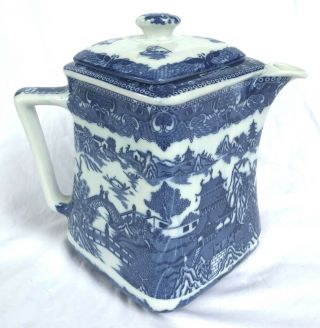 Ringtons Limited Tea Merchants Square Tea Pot W Lid Blue And White Blue Willow