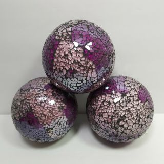Glass Mosaic Ball Sphere Decorative Orbs Purple Pink Clear Black Set Of 3