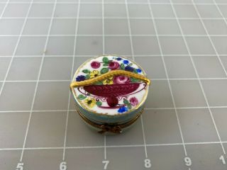 Vintage Hand Painted Limoges France Peint Main Signed Floral Round Trinket Box