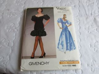 Vogue Paris Givenchy 1993 Dresses Uncut Sewing Pattern Sz 16 Designer