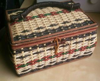Vintage Azar Japan Sewing Craft Box Basket W/ Tray