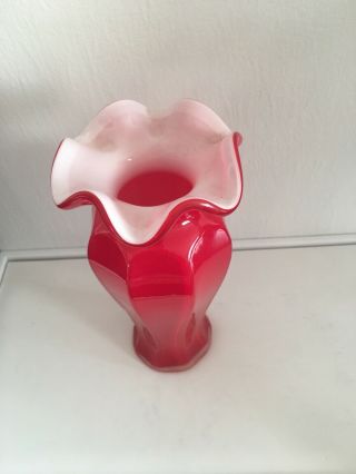 Ruby Red Vase Blown Cased Art Glass 7 1/2 
