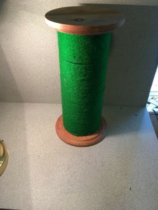 Vintage Antique - Giant - 13 1/2 “tall Wooden Spool Of Green Thread —