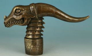 Chinese Copper Bronze Handmade Carved Crocodile Statue Cane Walking Stick Head