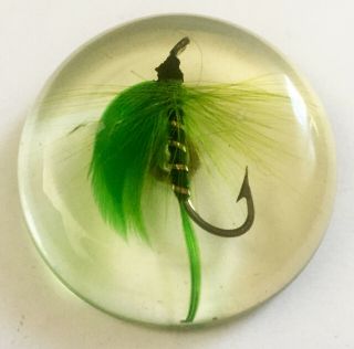 Lucite Button With Fancy Embedded Hand - Tied Fly Fishing Hook