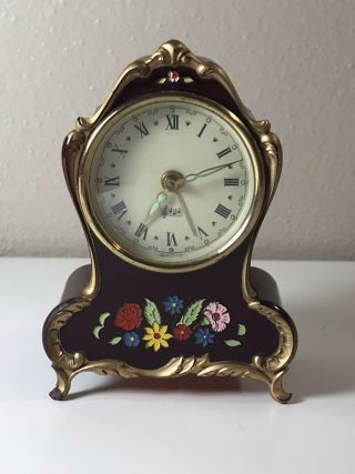 Reuge Music Box Alarm Clock Edelweiss Swiss Musical Movement Floral 4.  5 "