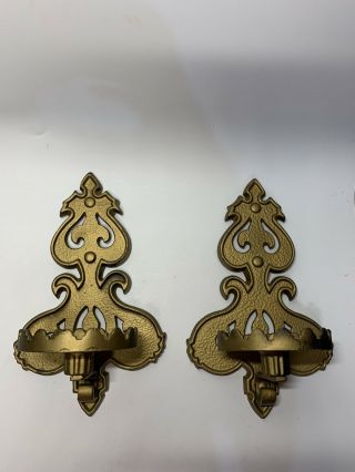 Vintage Pair Homco 1386 Gold Metal Wall Sconce Candle Holders