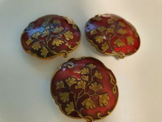 A Rare Set Of 3 Large French Champleve Enamel Buttons 19th Century Unusual Shape