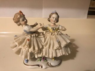 United Weiss Bach Girls Playing Lace Dresses Figurines