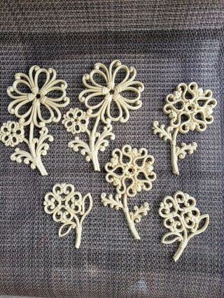 1978 Homco Home Interior 6 Piece Crean Faux Wicker Flower Wall Hanging Set 7560