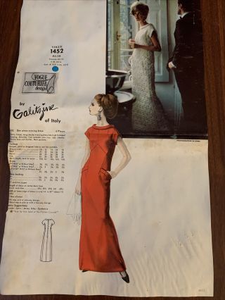 Vtg Vogue Couturier Design Galitzine Of Italy Size 16 Pattern 1452 Uncut