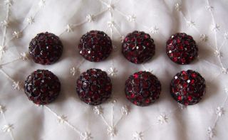 8 Vintage Red Rhinestone Black Metal Domed Shank Buttons Pave Set Sewing Crafts