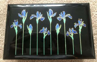 Vintage Otagiri Japan Blue Iris Lacquer Jewelry Box Plays The Look Of Love