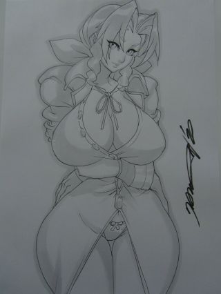 Aeris Final Fantasy 7 Thicc Girl Sexy Busty Sketch Pinup - Daikon Art