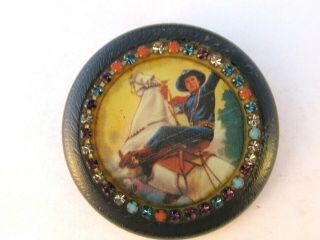 Vegetable Ivory Studio Button - Roy Rodgers? Cowboy Picture With Rhinestones