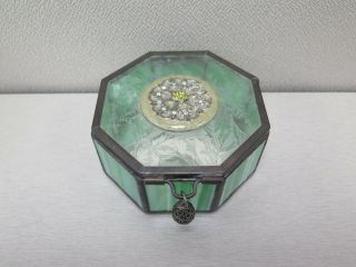 Vintage Green Glas Glass Jewelry Box