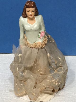 1950 ' s Chalkware Bride & Groom Separate Wedding Cake Toppers Coast Novelty Mfg 2