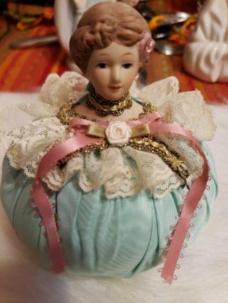 Awesome Vintage Victorian Lady Pin Cussion Doll.  Collectable.  Tomatoe Shape
