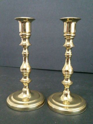Set Of 2 Baldwin Solid Brass 7 " Candlesticks Round Base Vintage Hg222b