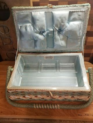Vintage Dritz Sewing Basket Box Mid Century Woven Wicker Japan 2