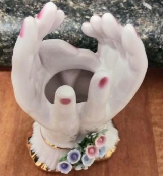 Vintage 1950’s Lefton China Hand - Painted Bisque Pink Porcelain Hand Vase