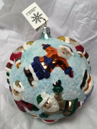 1999 Slavic Treasures 5 " Hand - Painted Glass Christmas Ornament - Santas,  W/tag