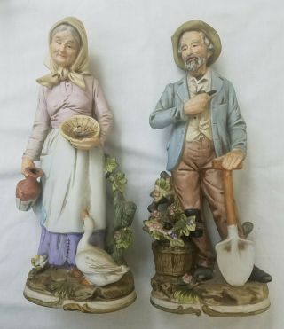 Vintage Homco Figurines Farm Couple Man & Woman 8816 14 " Tall