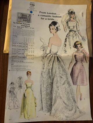 Vintage Vogue Couturier Bridal Gown Jacket Veil Petticoat Pattern 1156 Size 16