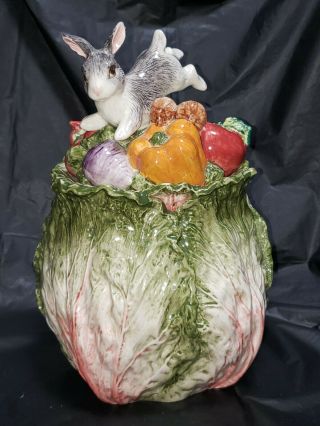 Fitz And Floyd Cabbage Rabbit Cookie Jar 1996 Vegetable