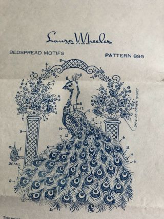 Vtg Laura Wheeler Iron - On Transfer Pattern 895 Large Peacock Embroidery