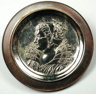 Antique Shell Button With Silver Luster Glass Woman 