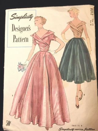 Vintage 1950s Simplicity Designers Pattern Evening Gown 8312 Size 12 Bust 30